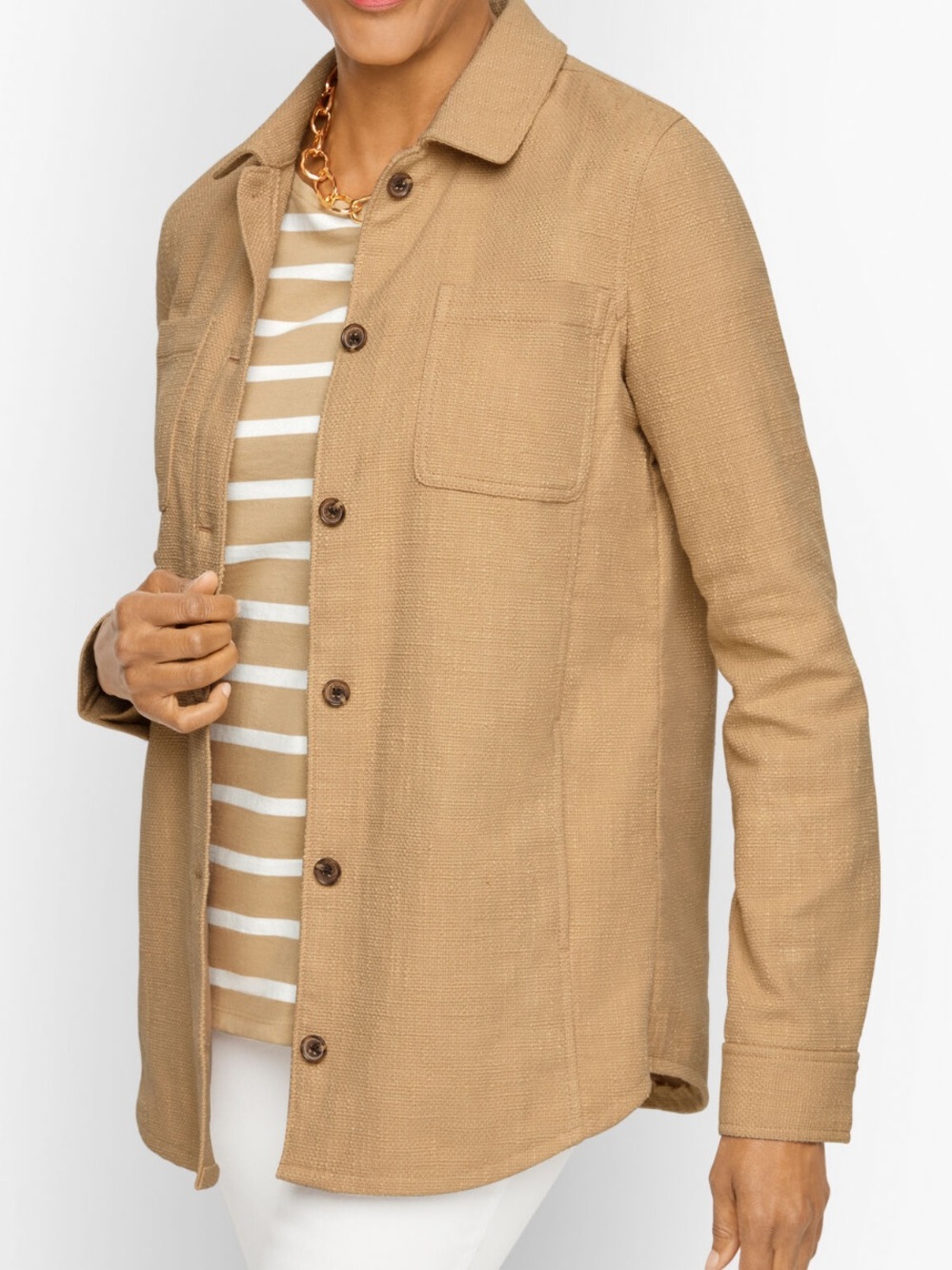 Talbots Tan Textured Cotton Shirt Jacket
